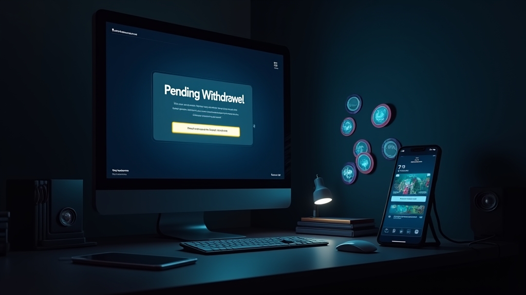 Pending withdrawal screen with casino support and payment icons